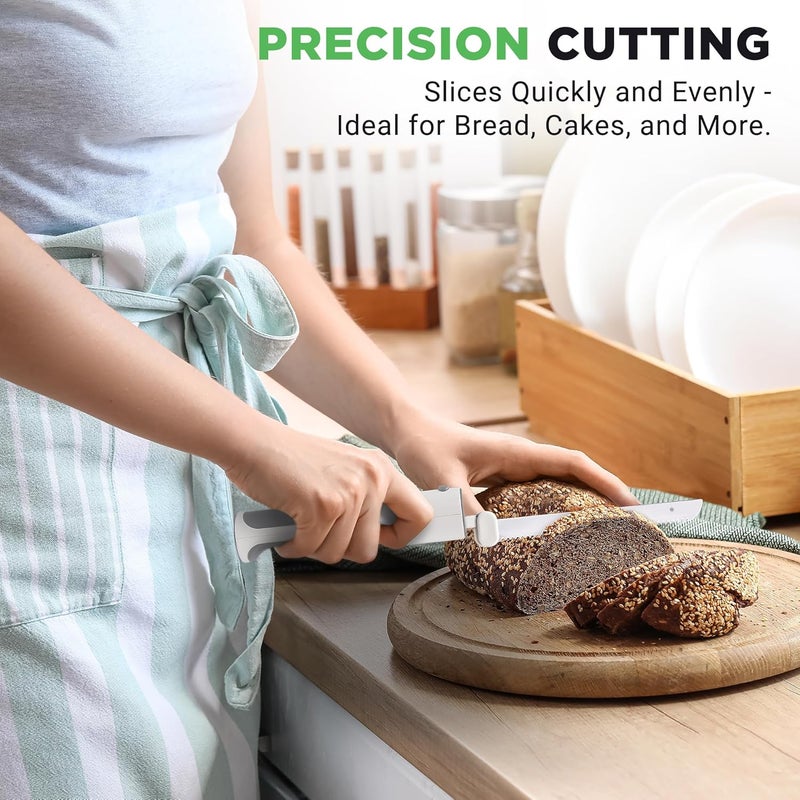 NutriChef Cordless Electric Knife | Easy to Use Constant ON/OFF Safety Function Button | Carve Turkey, Meats, Poultry, Bread, Cheese & More | Lightweight with Contoured Grip Handle | White & Grey - Image 5